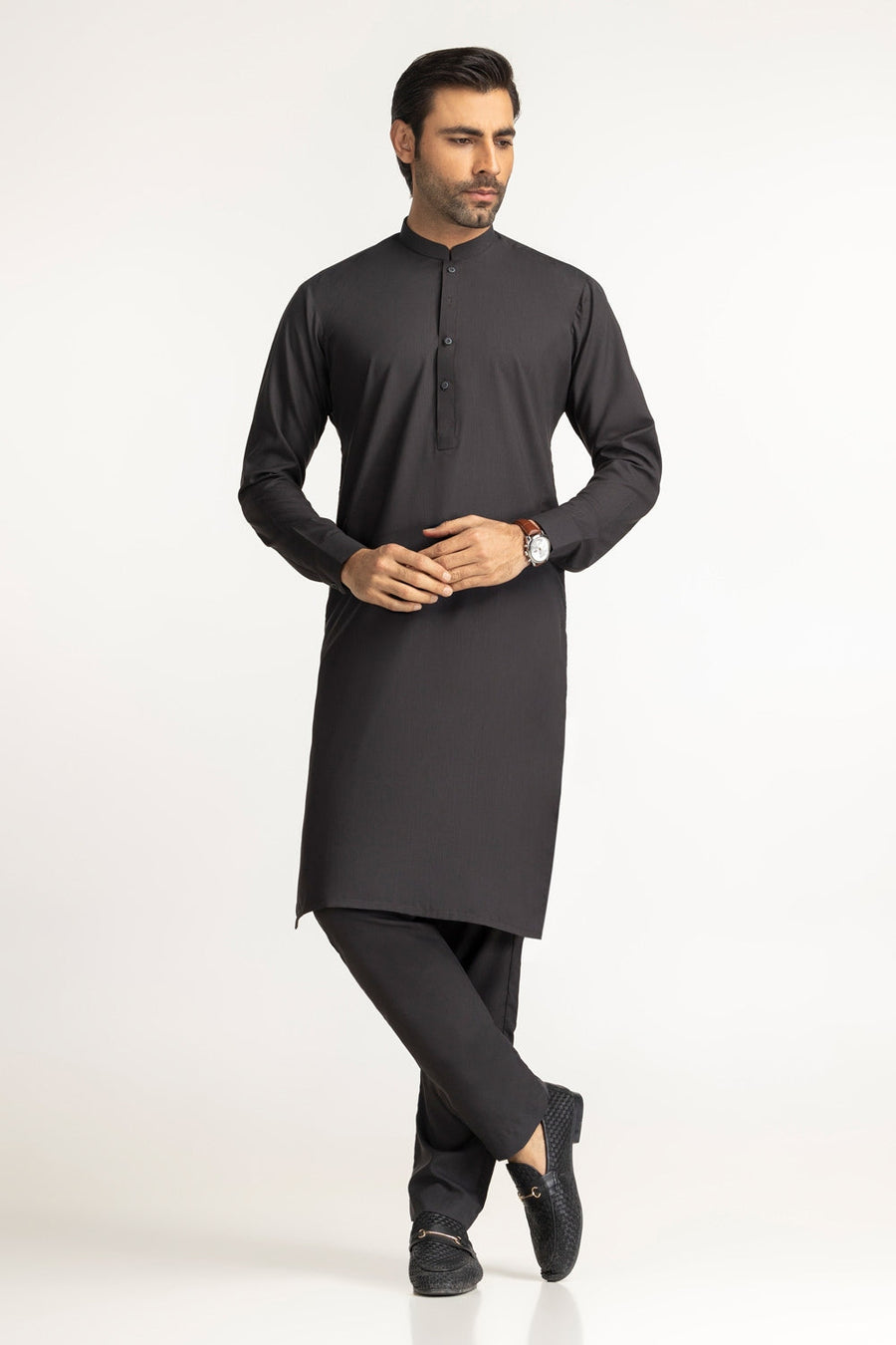 Midnight Navy Silk Blend 2-Piece Kurta | Classic Collar