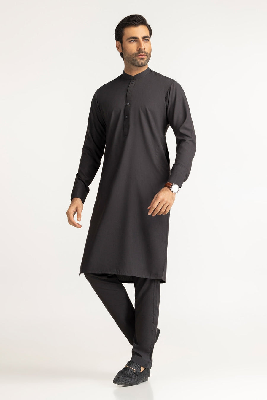 Midnight Navy Silk Blend 2-Piece Kurta | Classic Collar
