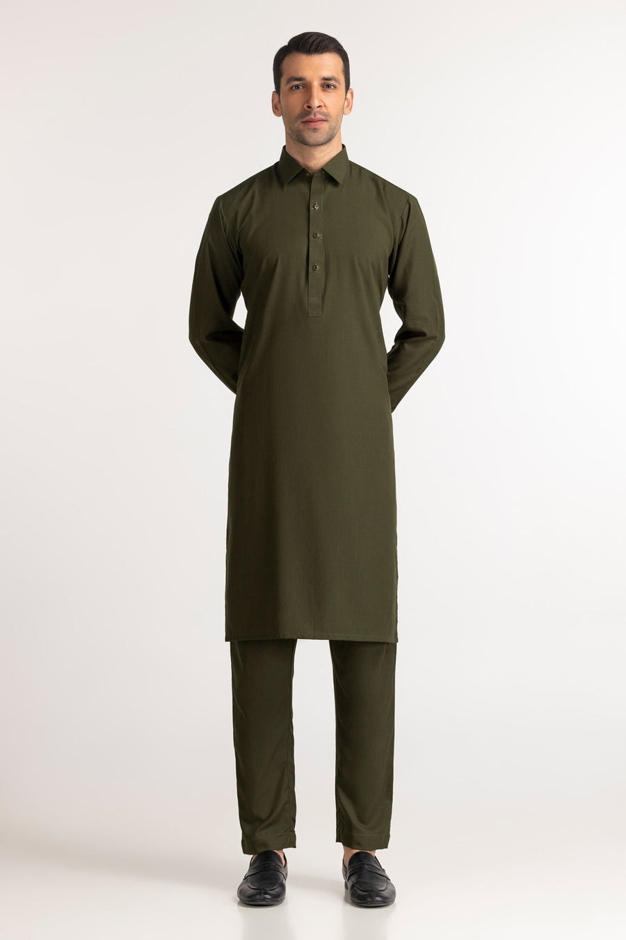 Midnight Navy Silk Blend 2-Piece Kurta | Classic Collar