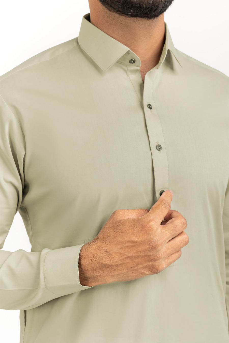 Sage Linen Blend 2-Piece Men's Salwar Kameez | Henley Neckline