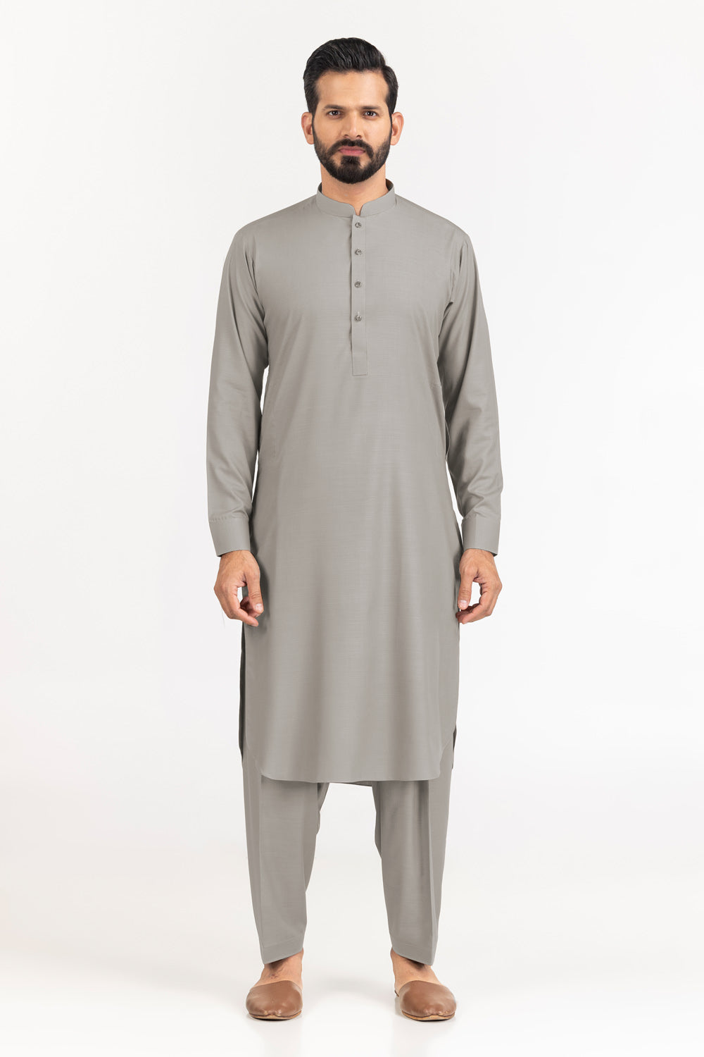 Sage Linen Blend 2-Piece Men's Salwar Kameez | Henley Neckline