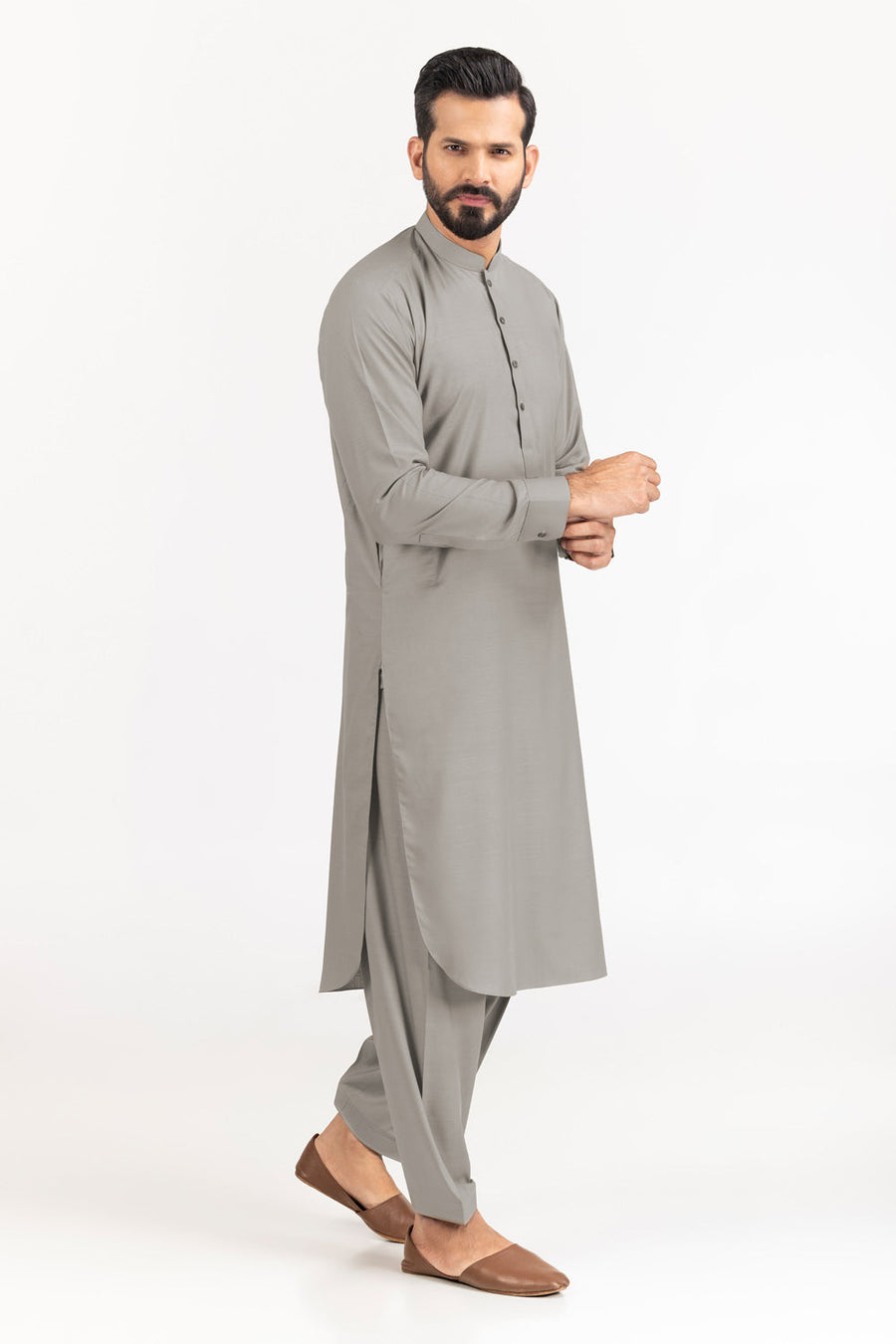 Sage Linen Blend 2-Piece Men's Salwar Kameez | Henley Neckline