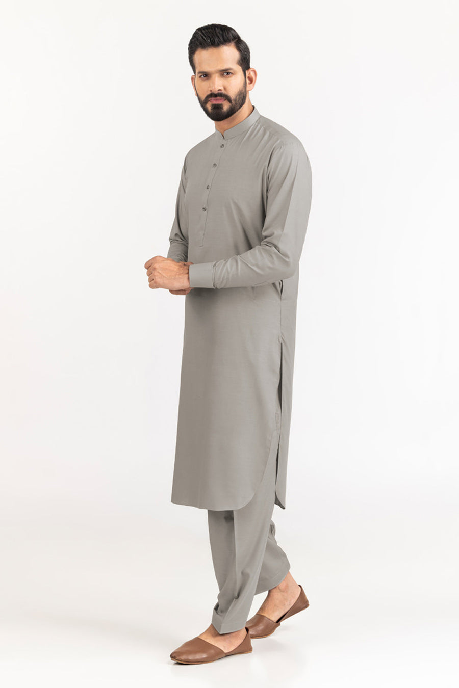 Sage Linen Blend 2-Piece Men's Salwar Kameez | Henley Neckline