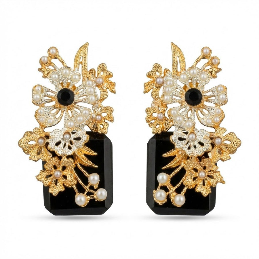 Hand Crafted Blossom Earrings - Gold Plated Semi Precious Stone - Pehnaawaa
