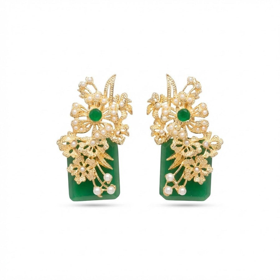 Hand Crafted Blossom Earrings - Gold Plated Semi Precious Stone - Pehnaawaa