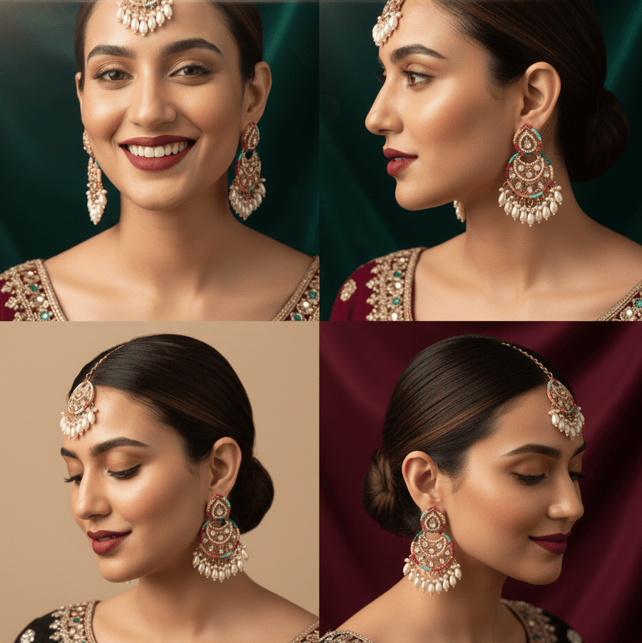 Heera Moti Maang Teeka Set - Pehnaawaa