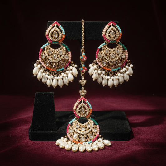 Heera Moti Maang Teeka Set - Pehnaawaa