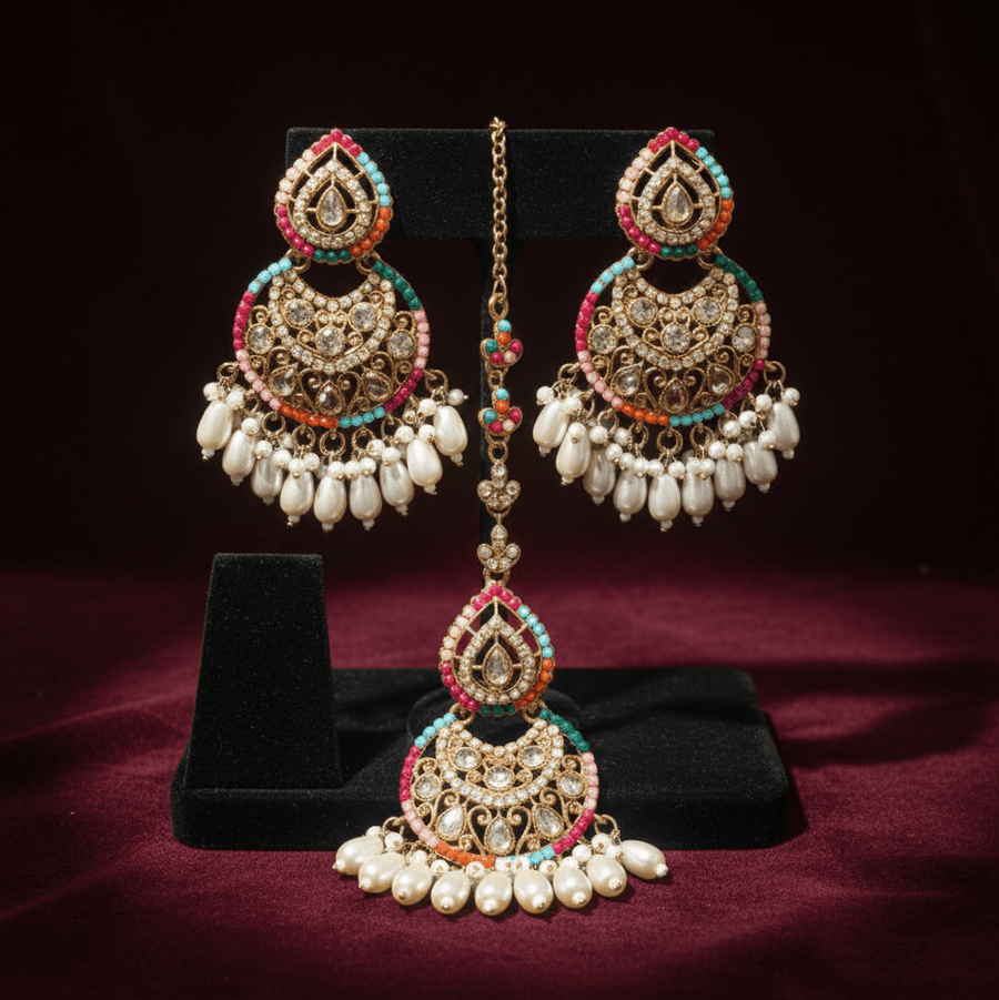 Heera Moti Maang Teeka Set - Pehnaawaa