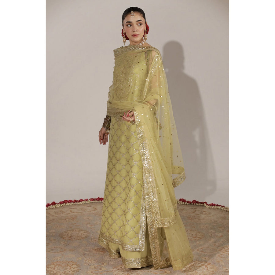 Pistachio Crystal 3 Piece Embroidered Luxury Pret