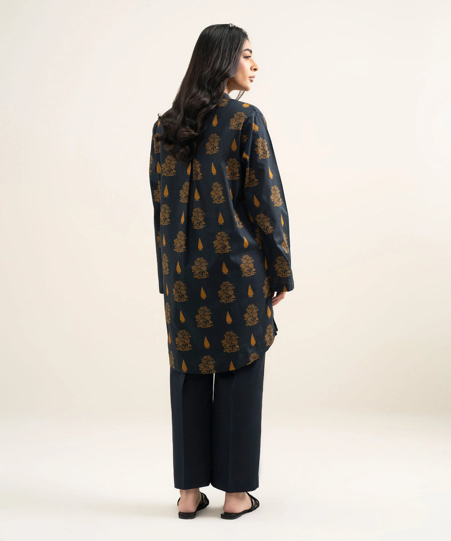 Black Printed Lawn Straight Shirt - Pehnaawaa