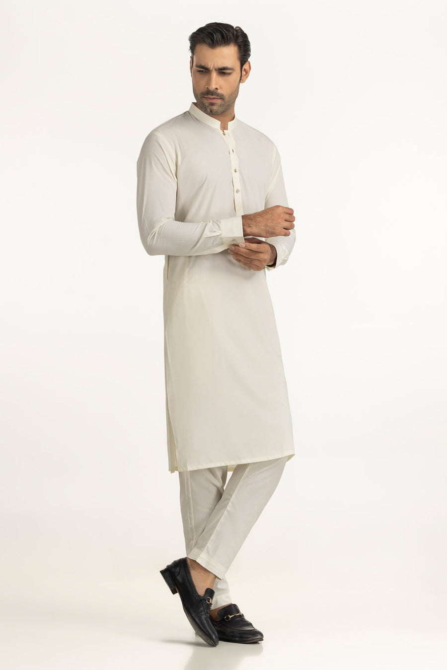 Off-White Linen 2-Piece Men's Kurta | Mandarin Collar