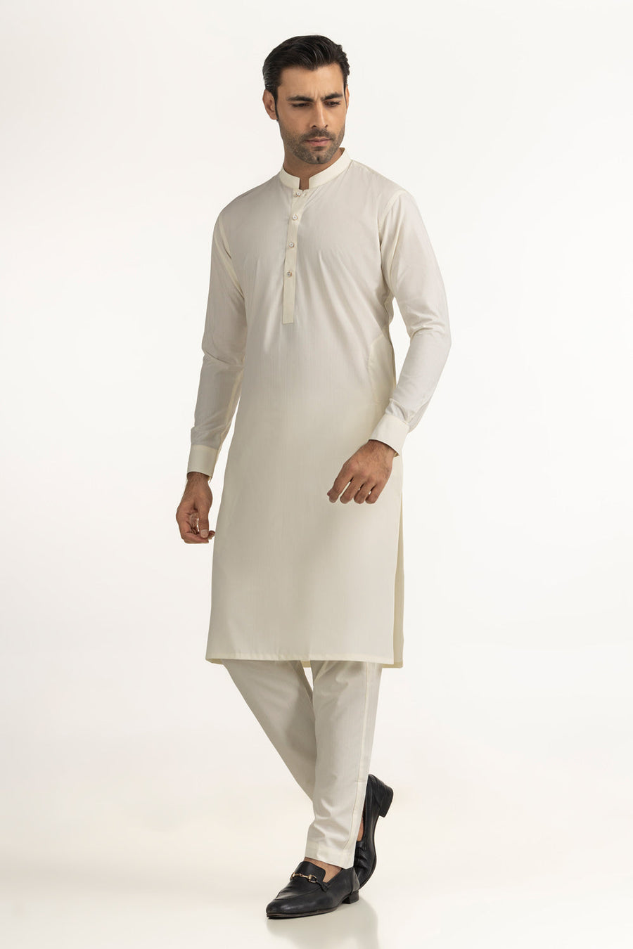 Off-White Linen 2-Piece Men's Kurta | Mandarin Collar