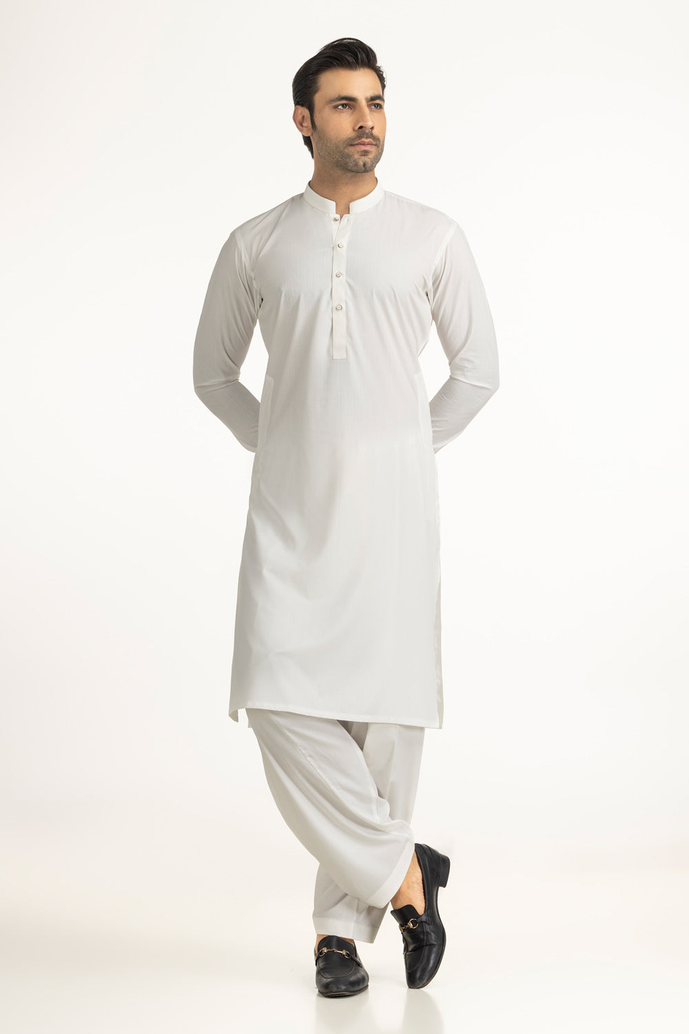 Off-White Linen 2-Piece Men's Kurta | Mandarin Collar