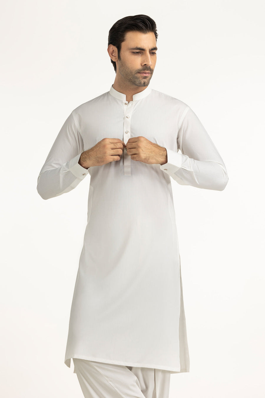 Off-White Linen 2-Piece Men's Kurta | Mandarin Collar