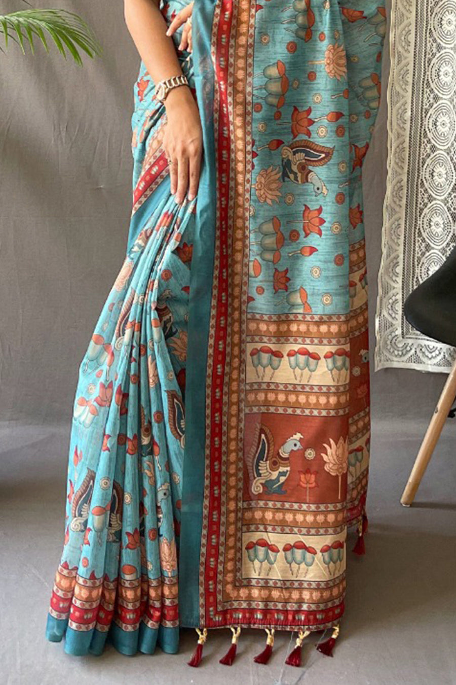 Cornflower Blue Kalamkari Saree - Pehnaawaa