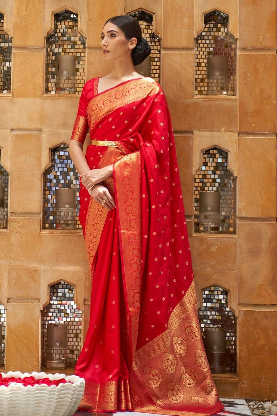 Bright Red Banarasi Saree - Pehnaawaa