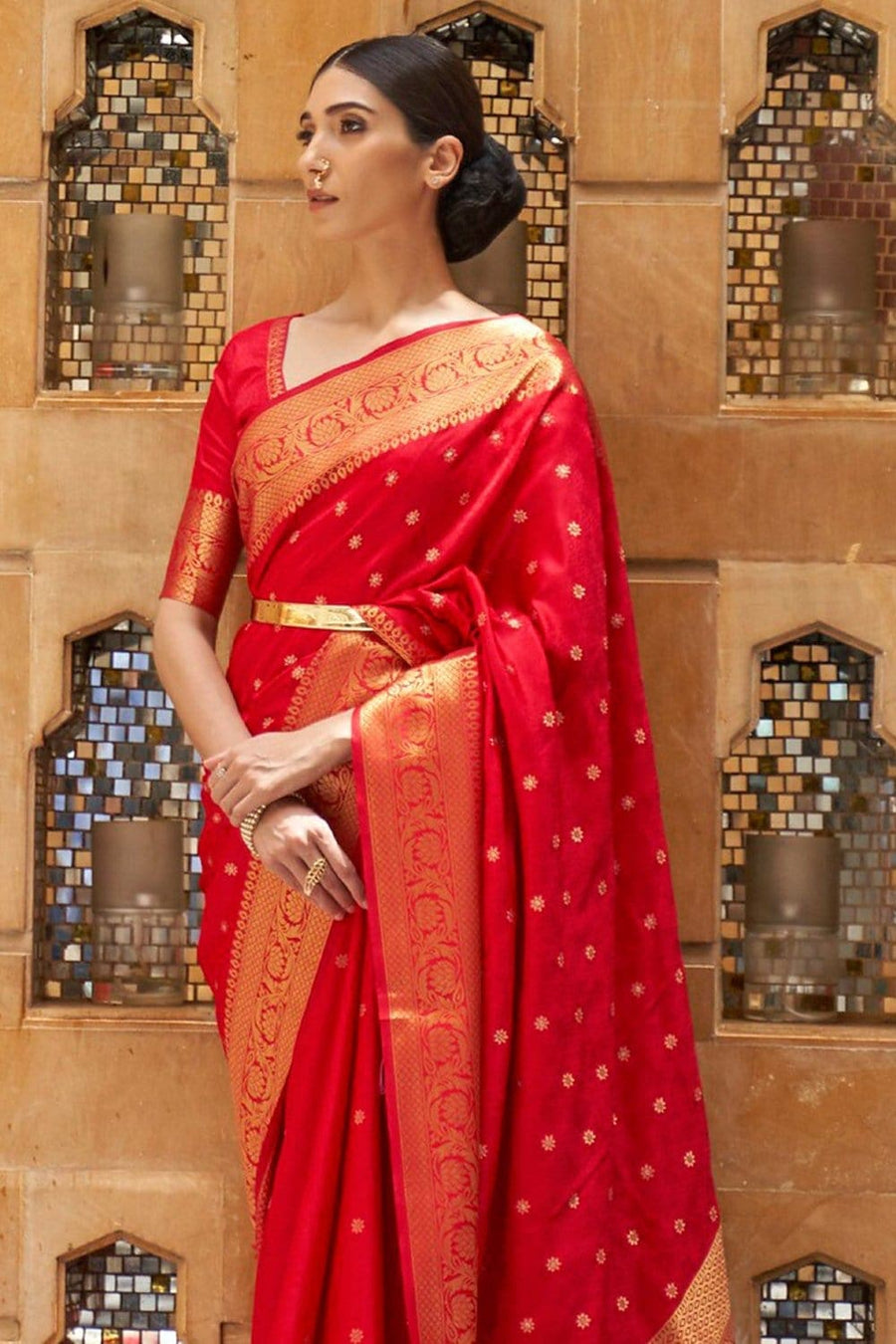 Bright Red Banarasi Saree - Pehnaawaa