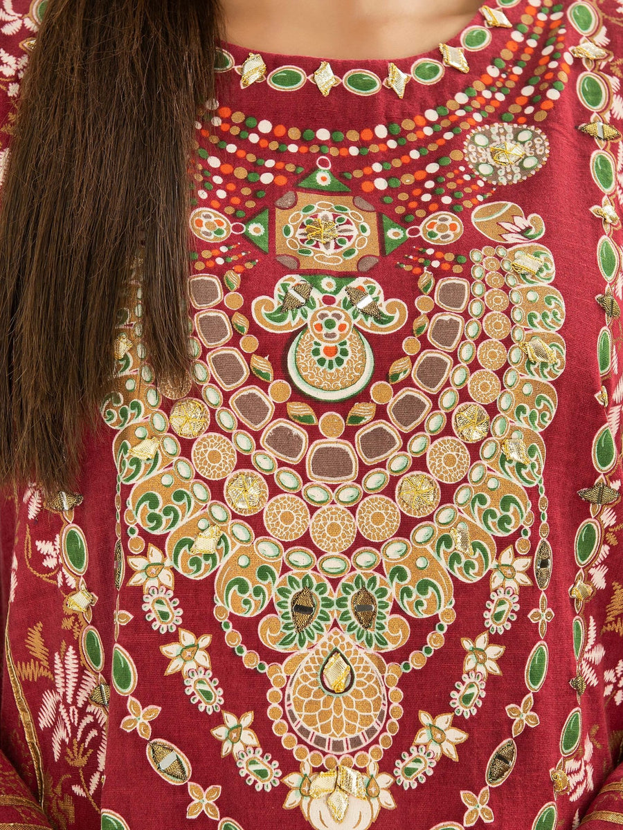 Khaddar Shirt - Gold Paste Print (Pret) - Pehnaawaa