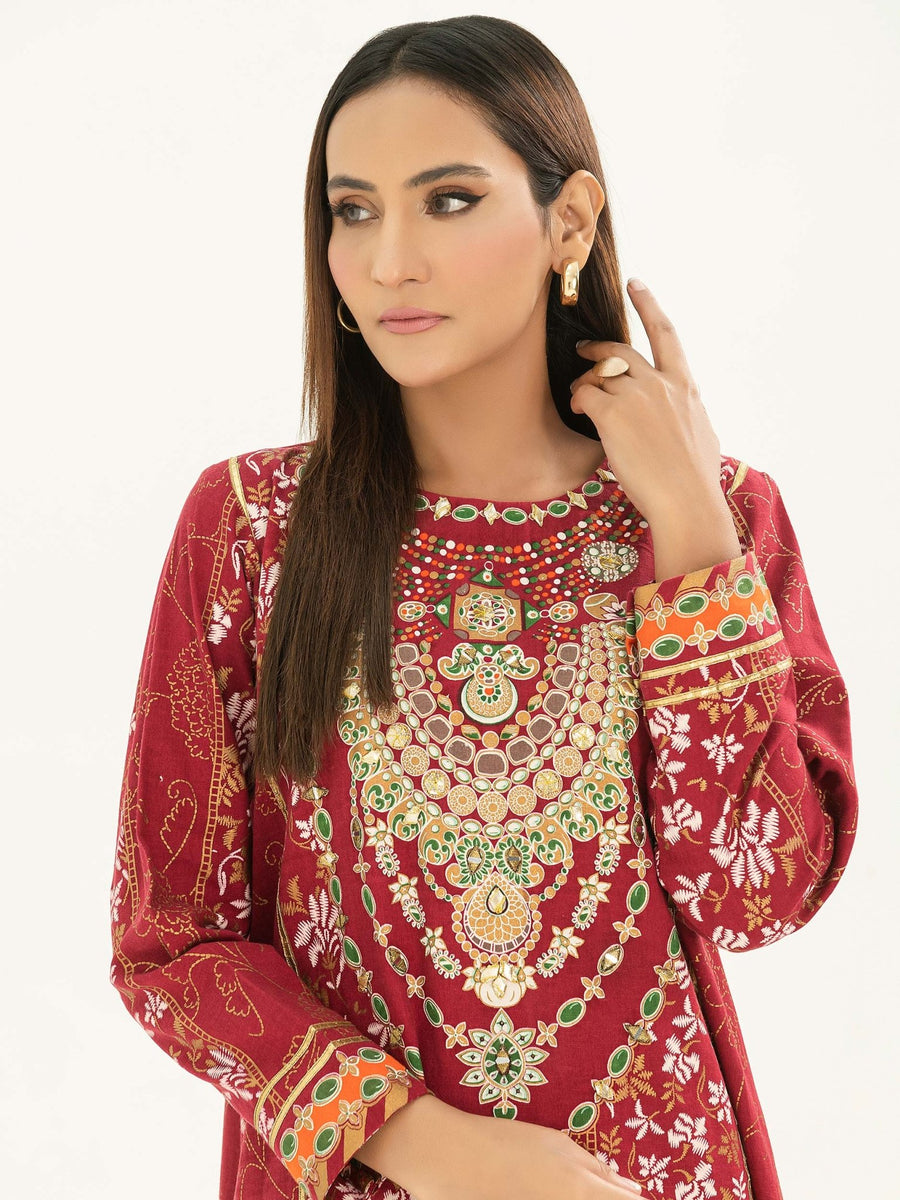 Khaddar Shirt - Gold Paste Print (Pret) - Pehnaawaa
