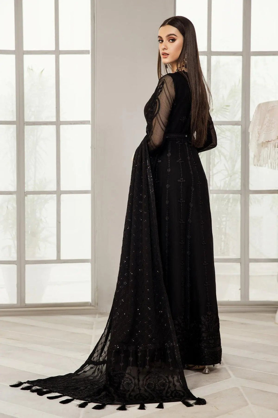 Koyal Black Embroidered Chiffon Anarkali Suit with Dupatta | Stitched & Unstitched
