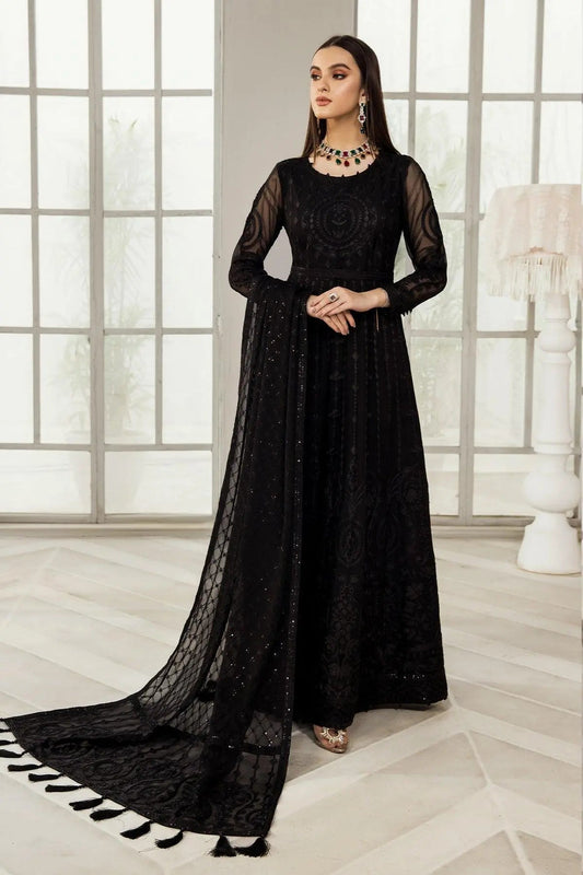 Koyal Black Embroidered Chiffon Anarkali Suit with Dupatta | Stitched & Unstitched