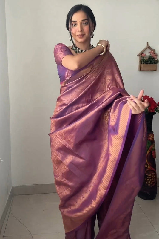 Purple Kanjivaram Silk 1-Minute Ready-to-Wear Saree - Pehnaawaa
