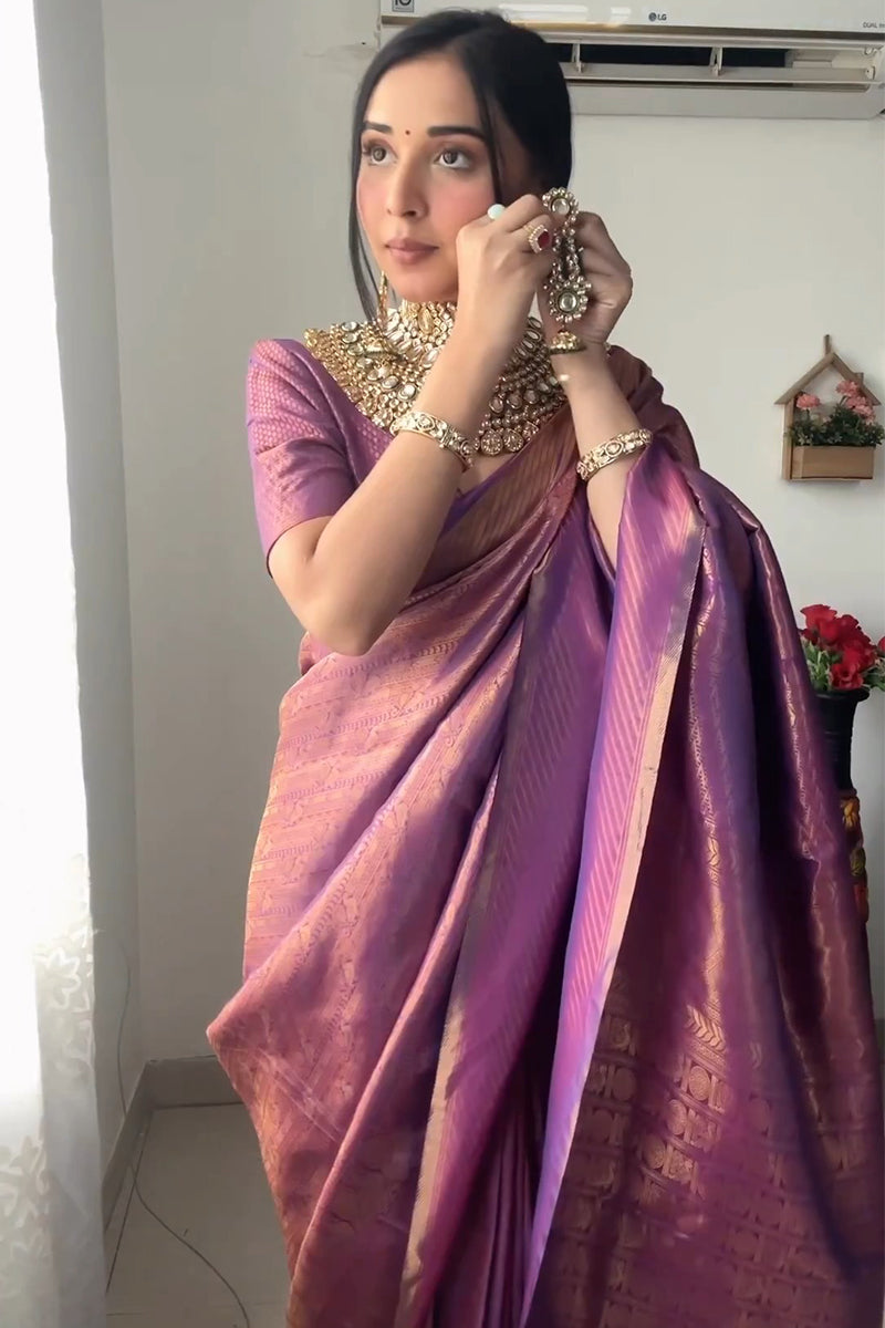 Purple Kanjivaram Silk 1-Minute Ready-to-Wear Saree - Pehnaawaa