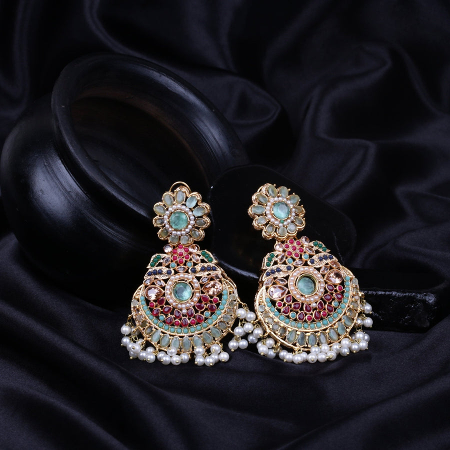 Lavish Nauratan Earrings - Premium 9 - Stone Statement Jewelry - Pehnaawaa