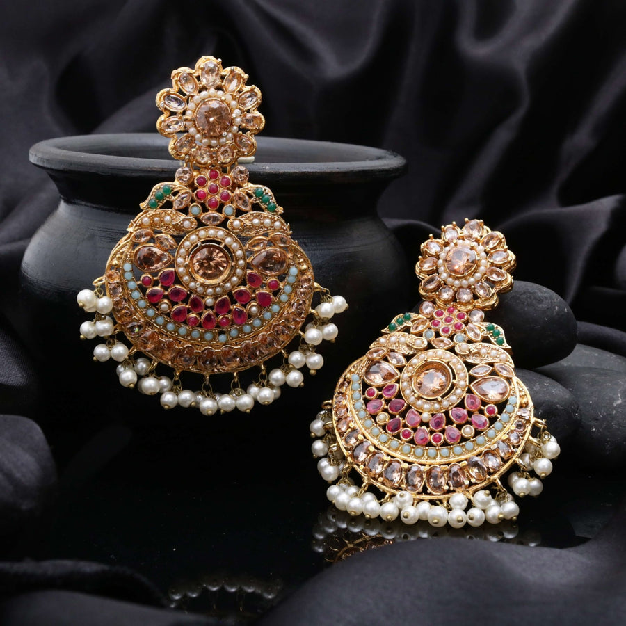 Lavish Nauratan Earrings - Premium 9 - Stone Statement Jewelry - Pehnaawaa