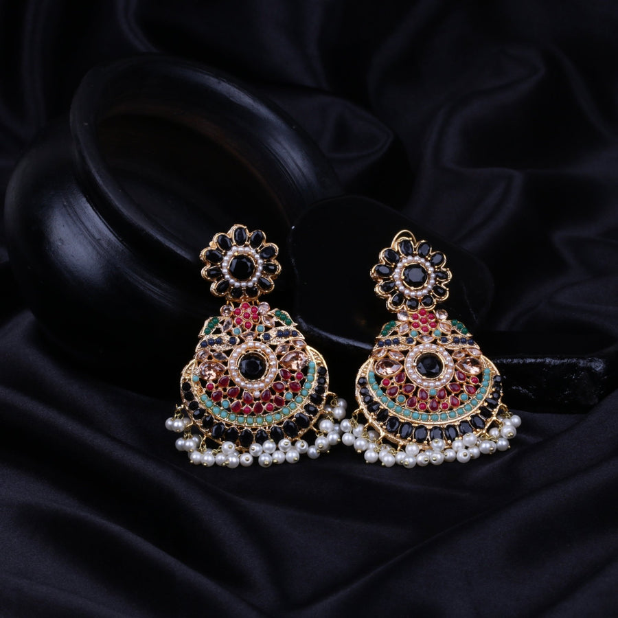 Lavish Nauratan Earrings - Premium 9 - Stone Statement Jewelry - Pehnaawaa