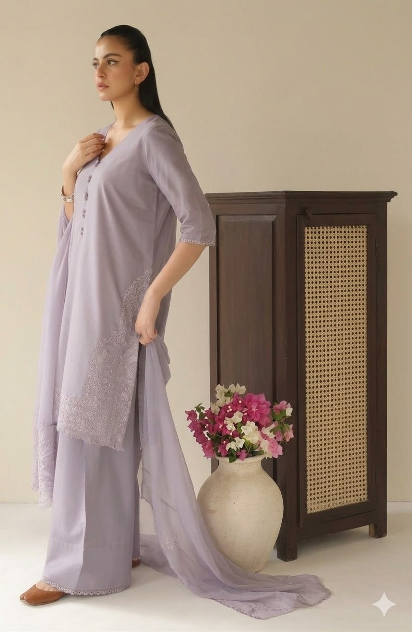 Lilac Petal | 3 piece Stitched embroidered casual wear