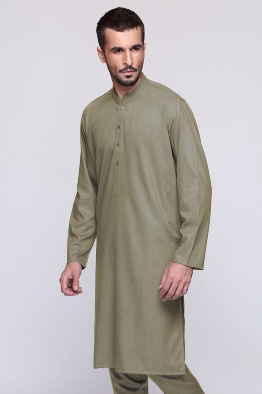 Sage Viscose 2-Piece Men's Kurta | Mandarin Collar