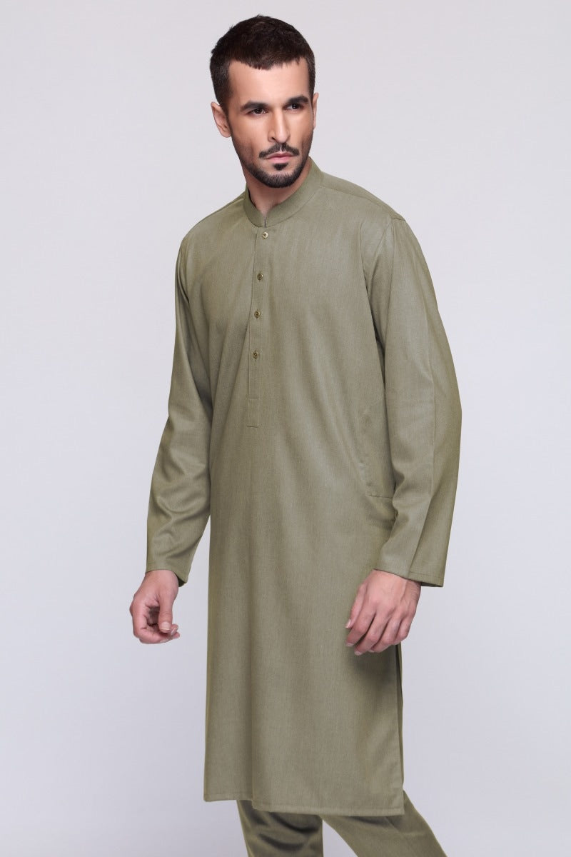 Sage Viscose 2-Piece Men's Kurta | Mandarin Collar