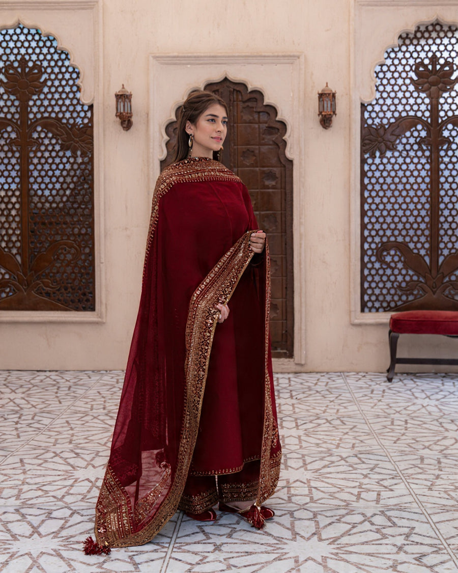 Mahroon Mystique | Embroidered Suit