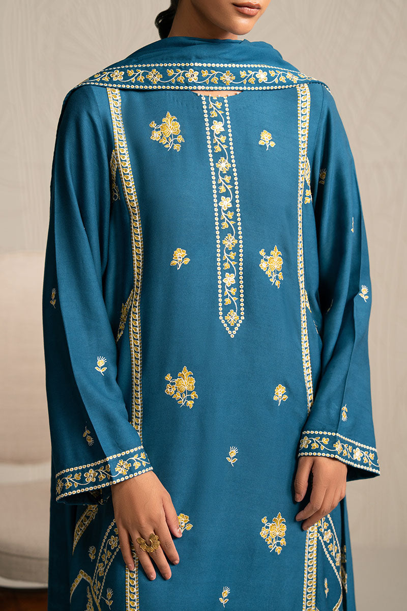 MYSTIC TEAL-3PC (SHIRT, TROUSER & DUPATTA) - Pehnaawaa