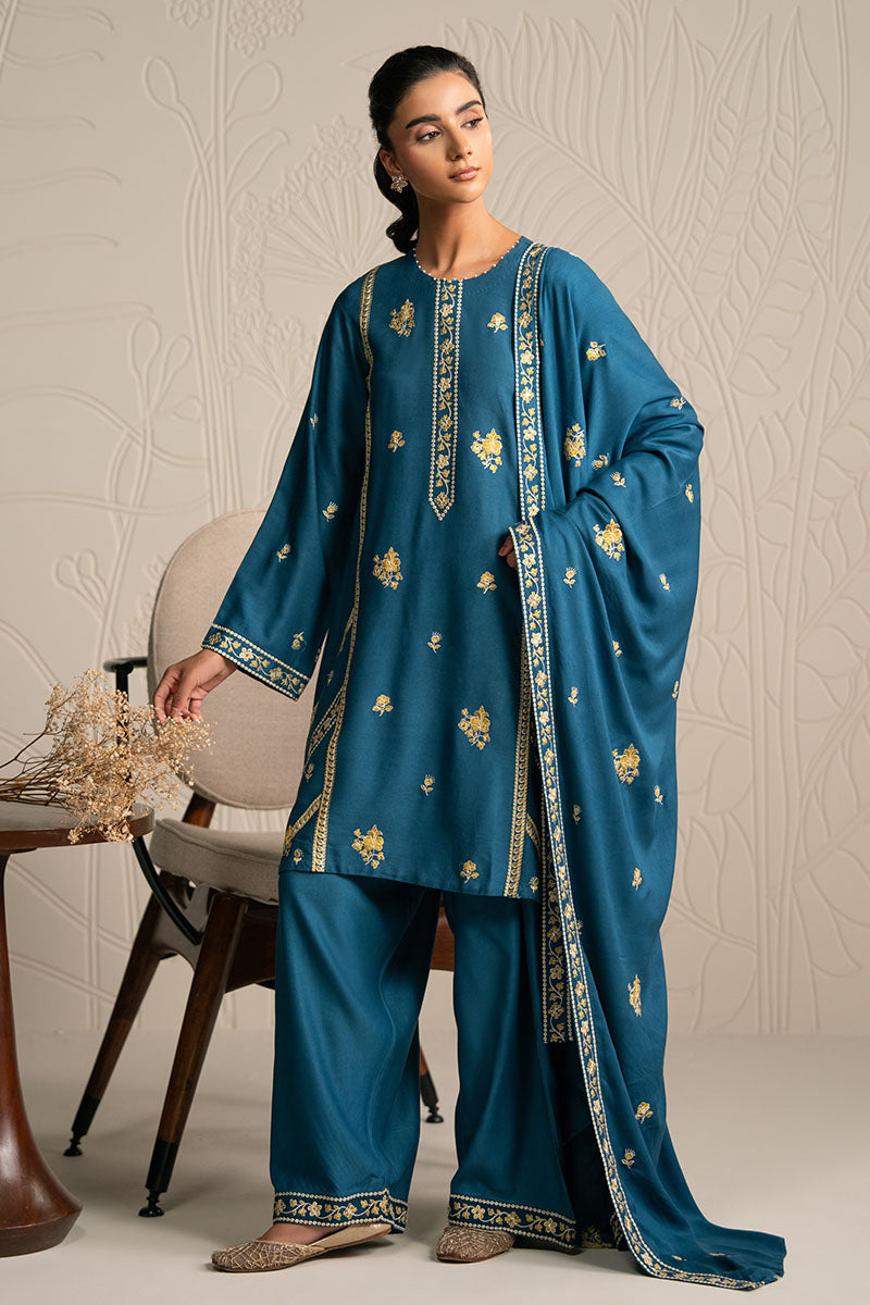 MYSTIC TEAL-3PC (SHIRT, TROUSER & DUPATTA) - Pehnaawaa