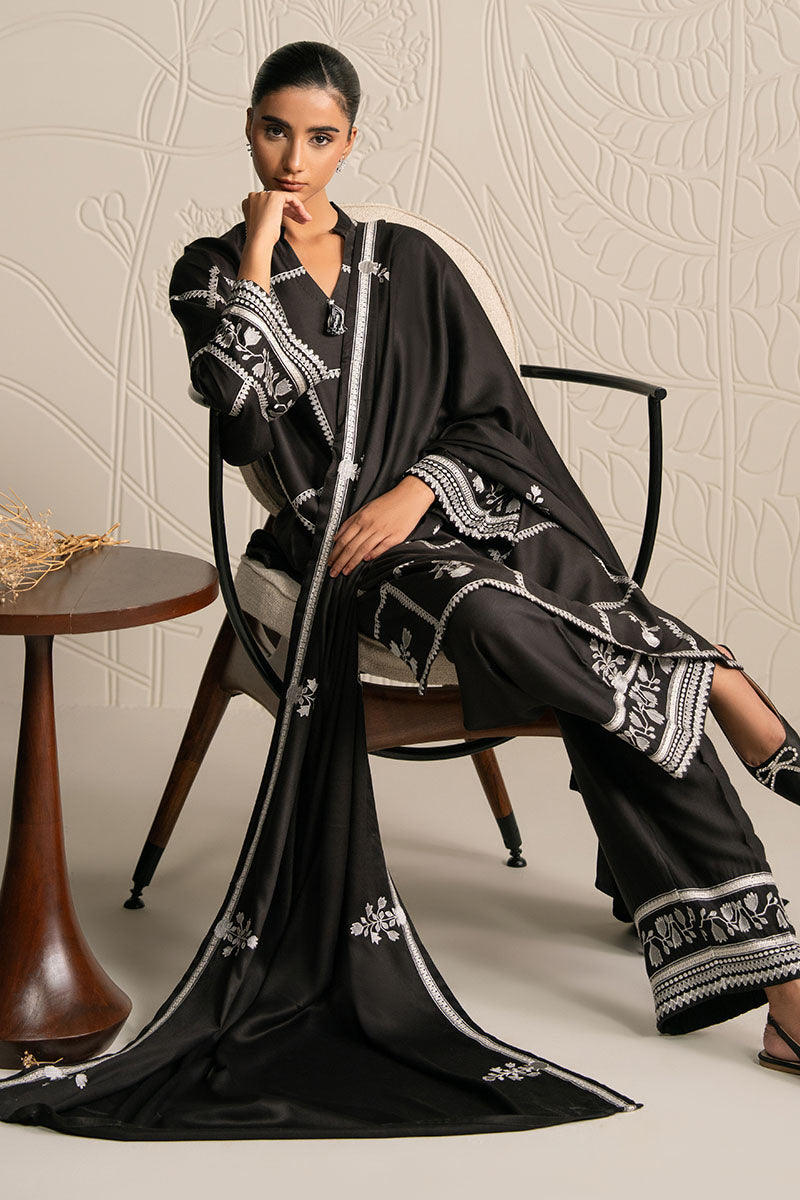 NOIR ECRU-3PC (SHIRT, TROUSER & DUPATTA) - Pehnaawaa