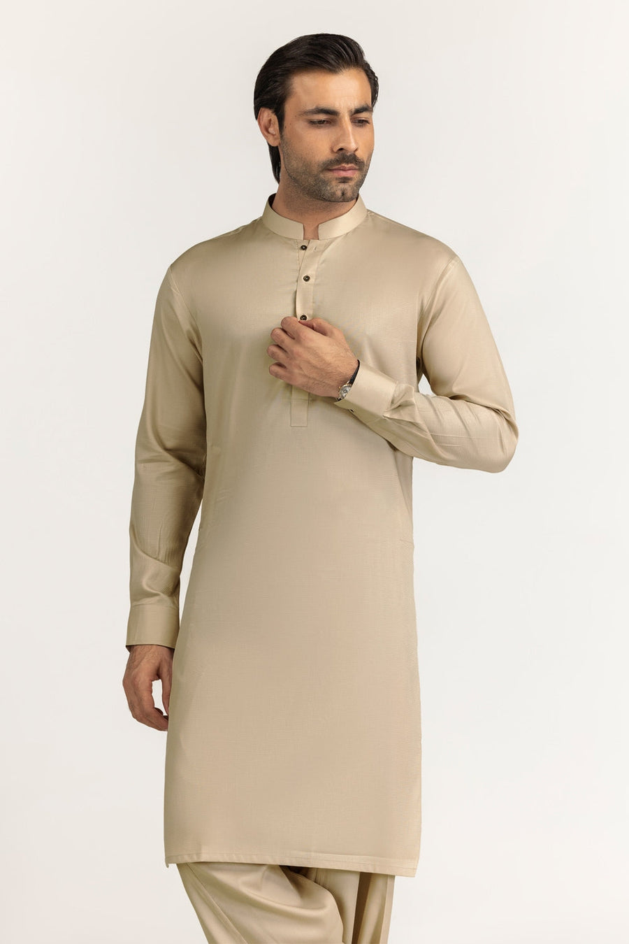 Ivory Cotton 2-Piece Kurta Pajama | Mandarin Collar