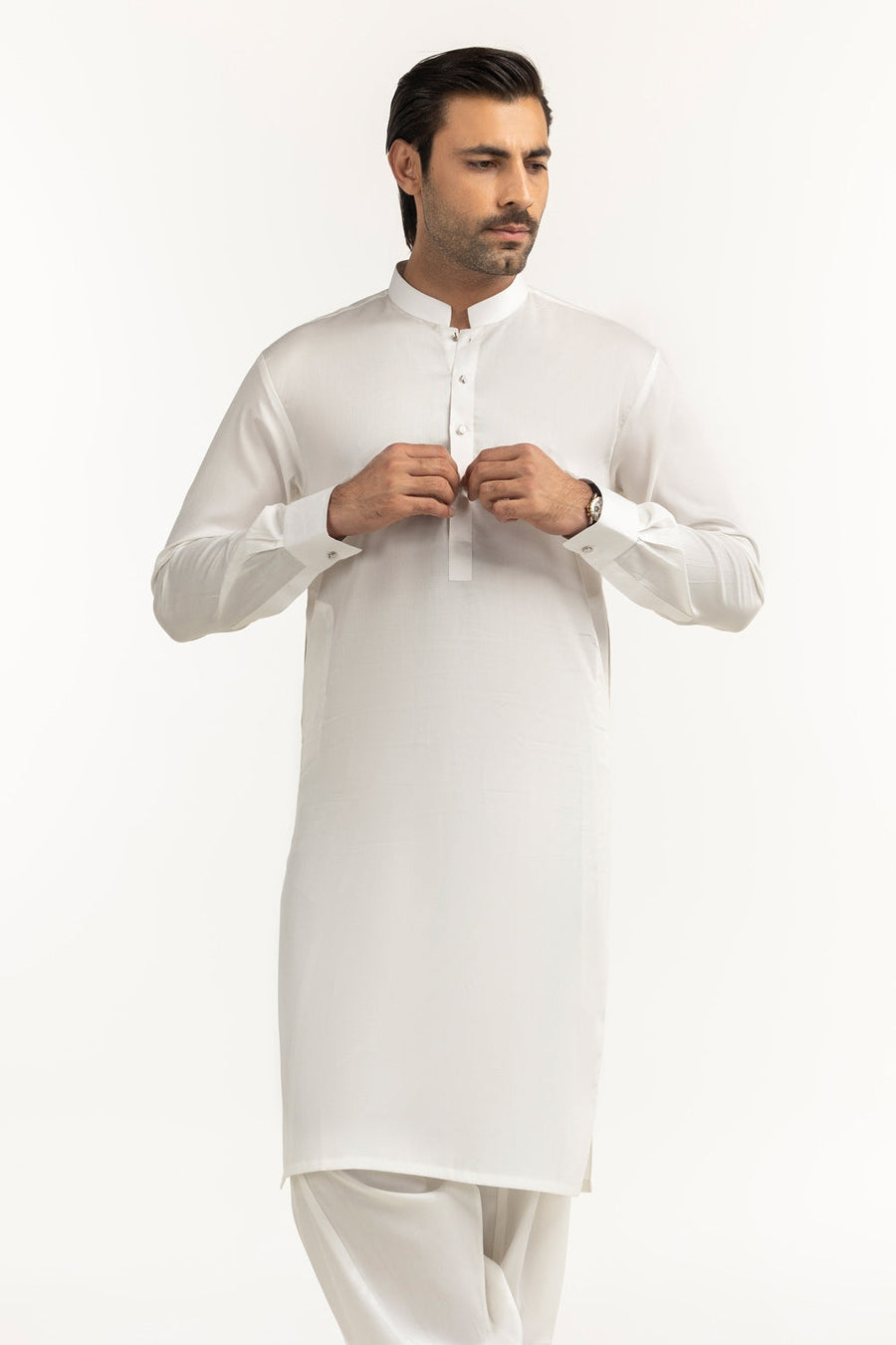 Ivory Cotton 2-Piece Kurta Pajama | Mandarin Collar