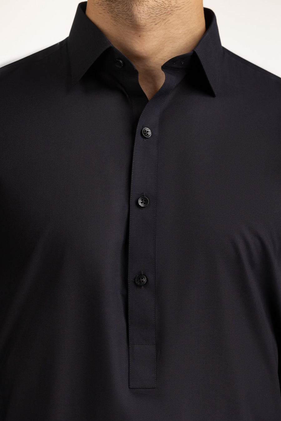 Midnight Navy Silk Cotton 2-Piece Men's Kurta | Polo Collar