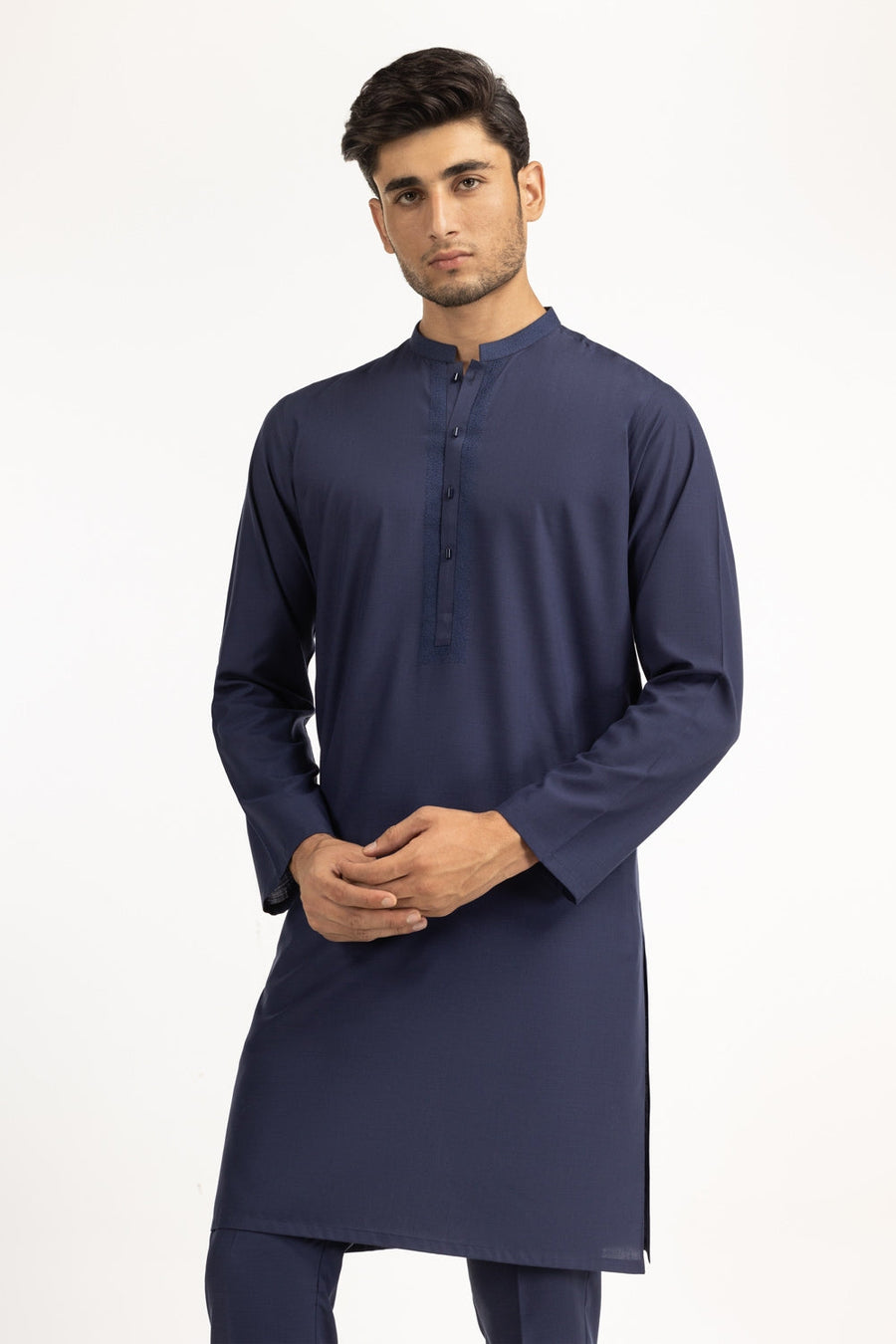 Midnight Navy Cotton 2-Piece Kurta Pajama | Mandarin Collar