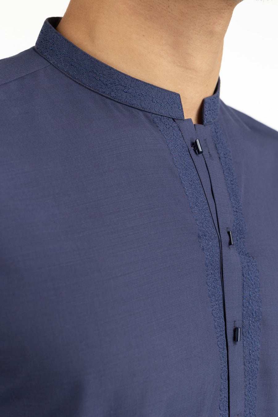 Midnight Navy Cotton 2-Piece Kurta Pajama | Mandarin Collar