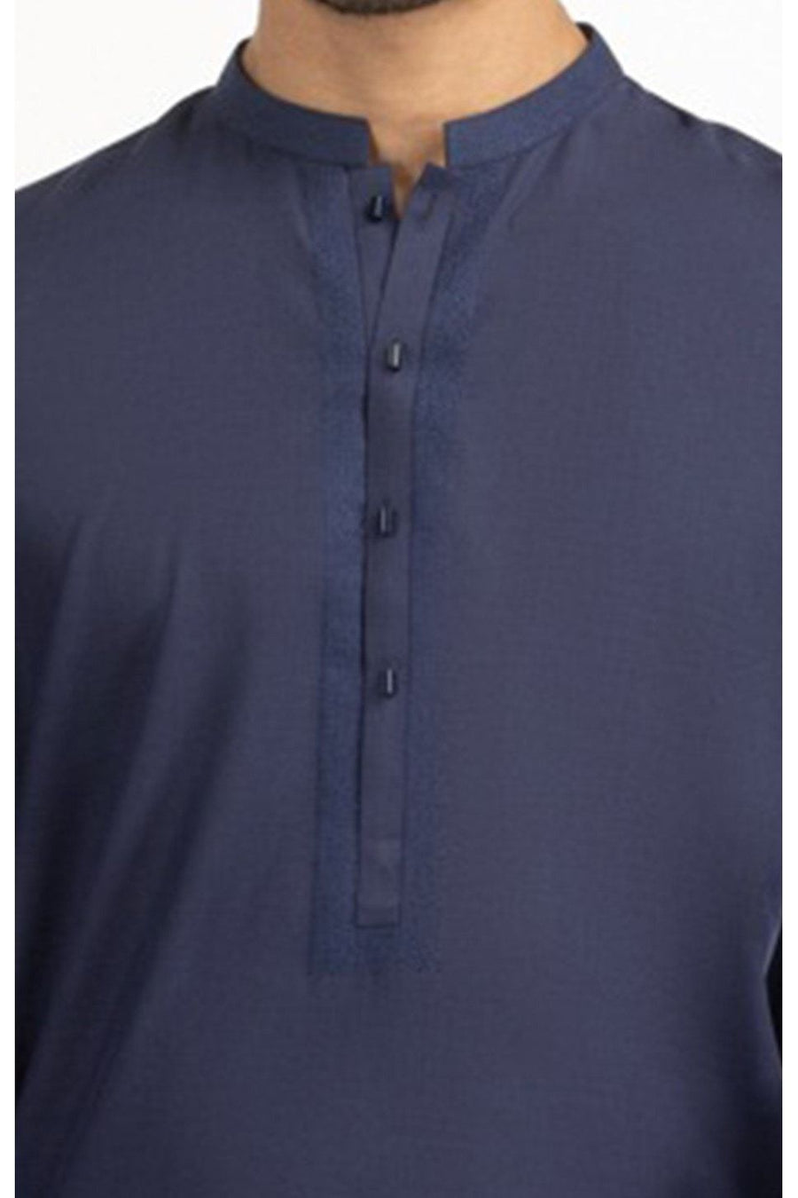 Midnight Navy Cotton 2-Piece Kurta Pajama | Mandarin Collar