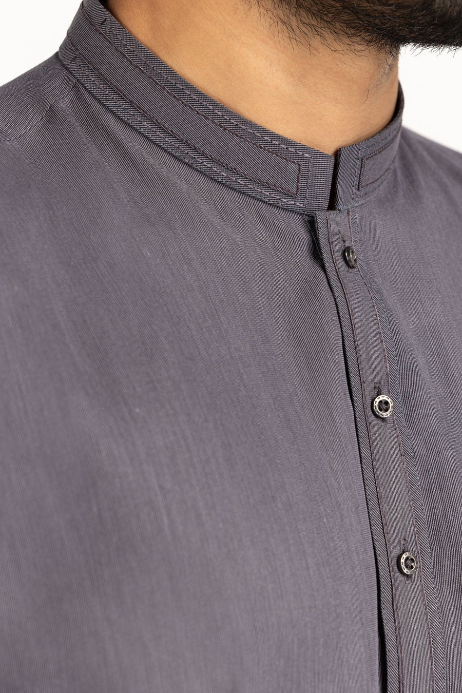 Slate Grey Blended Fabric Men's Kurta | Mandarin Collar