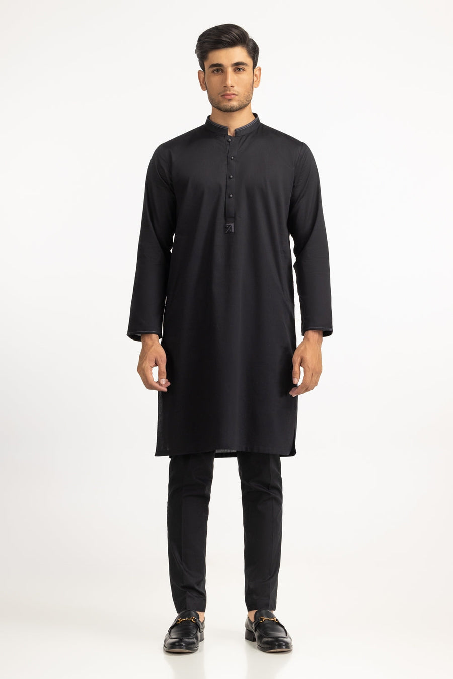 Midnight Cotton 2-Piece Kurta | Mandarin Collar Minimalist