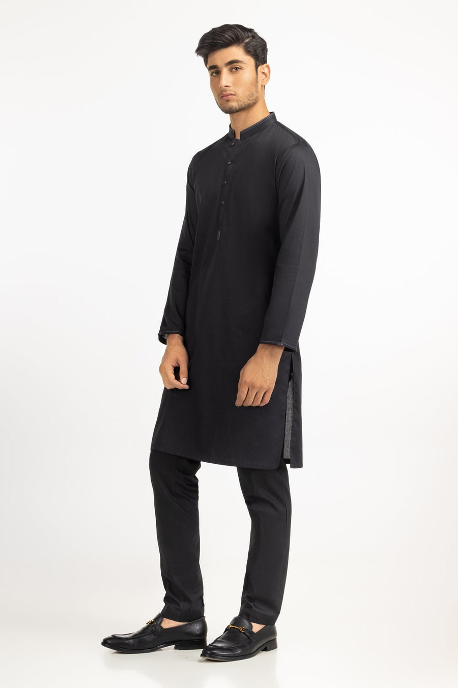 Midnight Cotton 2-Piece Kurta | Mandarin Collar Minimalist