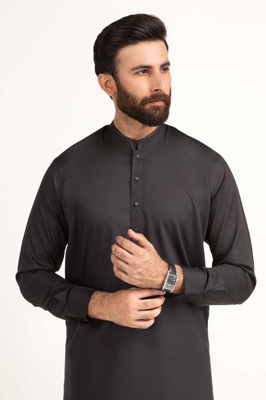 Charcoal Cotton 2-Piece Kurta | Mandarin Collar