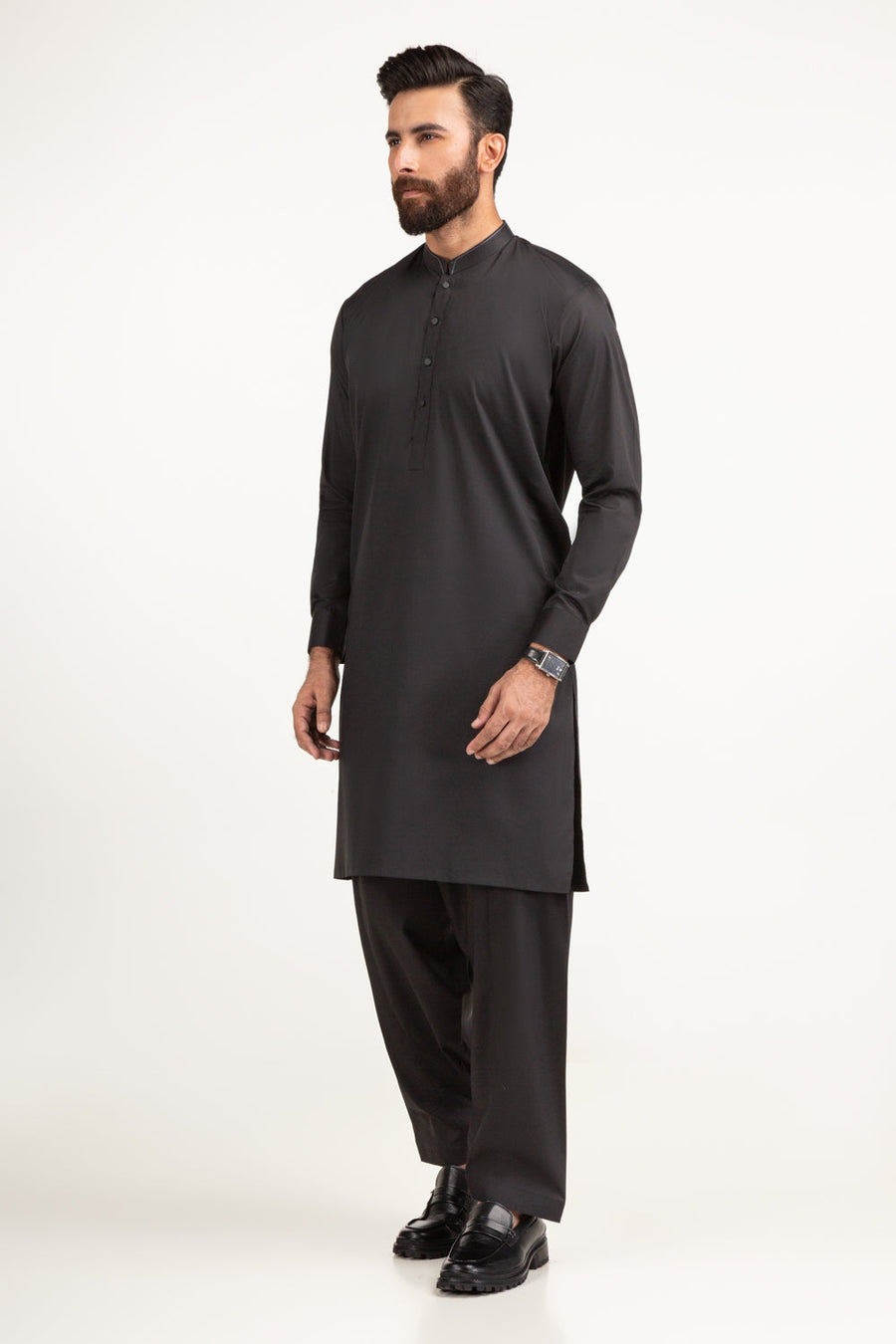 Charcoal Cotton 2-Piece Kurta | Mandarin Collar