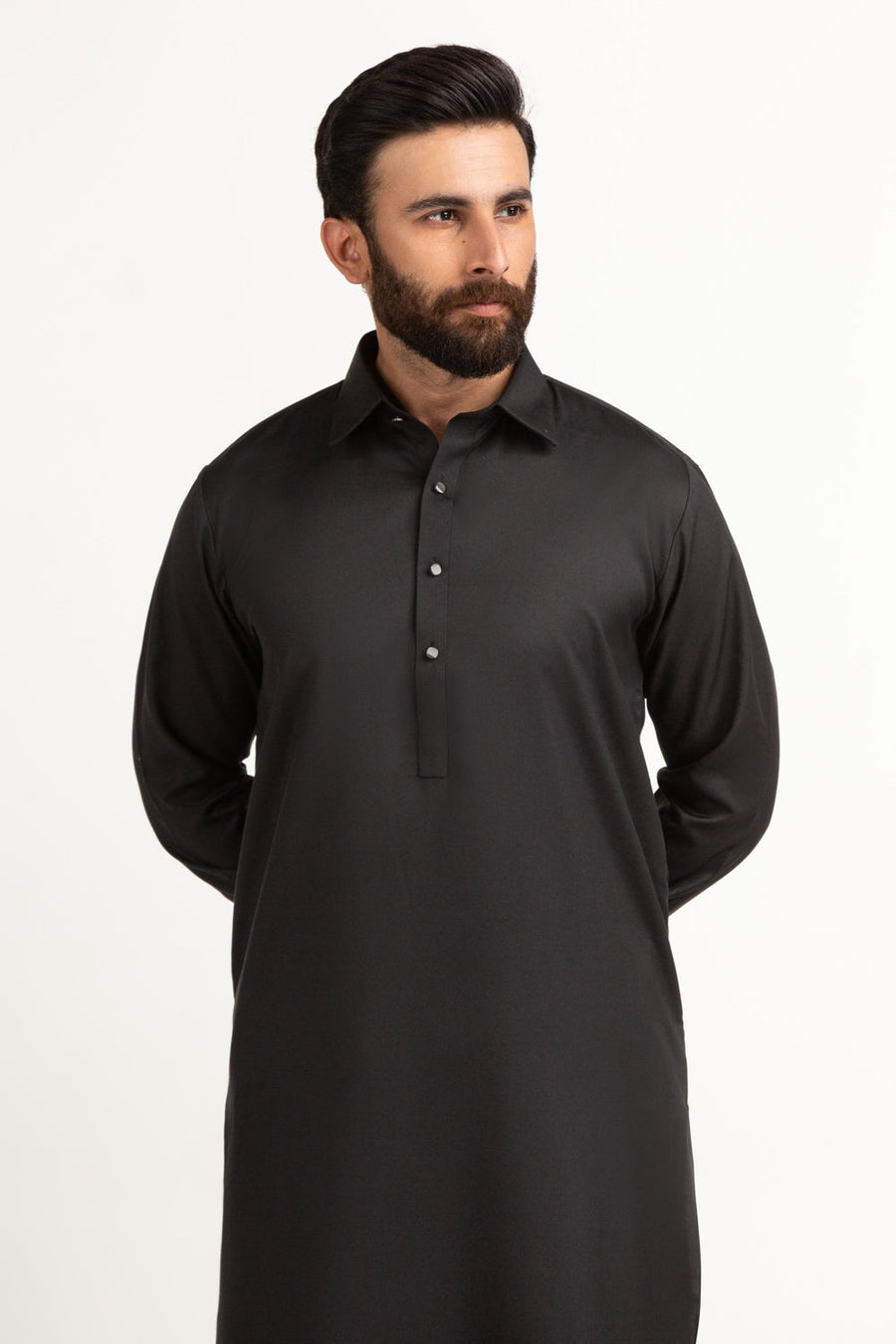 Midnight Cotton Kurta 2-Piece | Classic Collar Half-Button