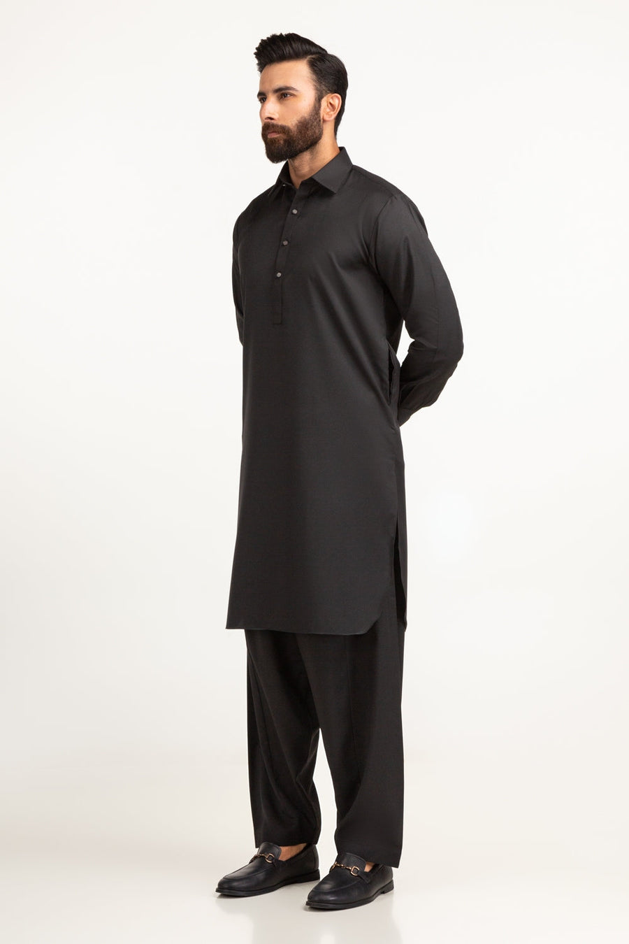Midnight Cotton Kurta 2-Piece | Classic Collar Half-Button